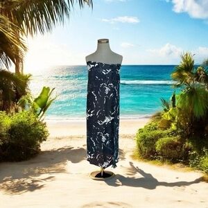 GUESS Minuka Blue White Floral Print 100% Cotton Sarong Wrap Scarf Coverup 76x44